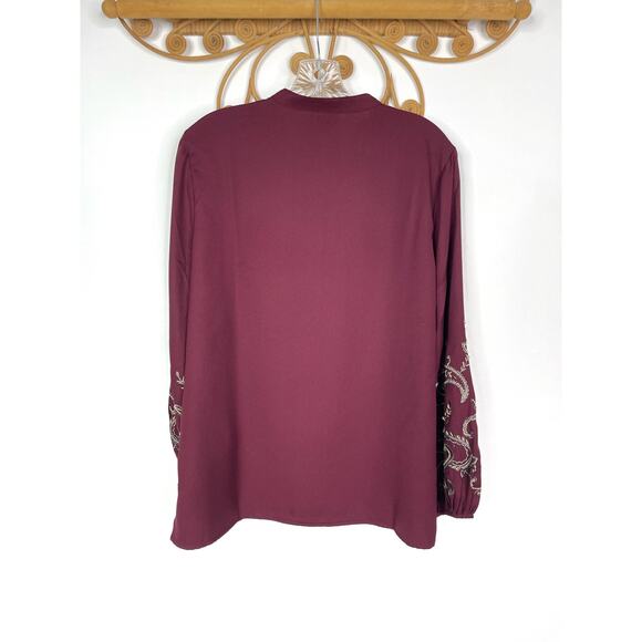 Chico's Burgundy Blouse with Embroidered Sleeves - Picture 6 of 7